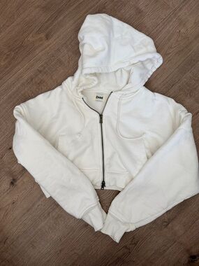 Elwood White Cropped Zip-Up Hoodie Sweater